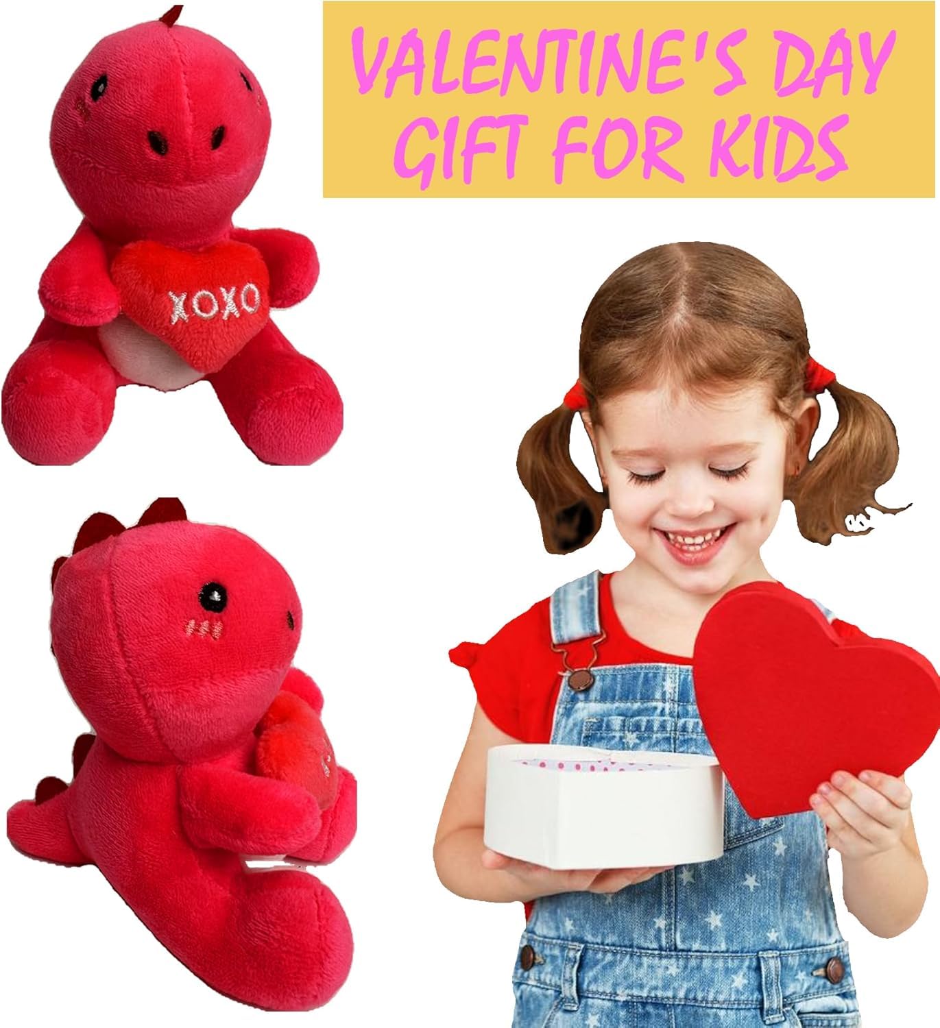 Bombpark 6Pcs Cute Dinosaur With Red Heart Plush Toys,Dinosaur Stuffed Animals,Unique Valentine'S Day Gifts For Kids,Valentine G