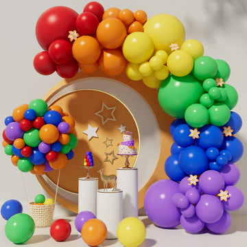 Rainbow Balloons 114Pcs Assorted Color 5/10/12/18 Inches Rainbow Latex Balloons,Multicolor Bright Balloons For Lgbt Wedding Part