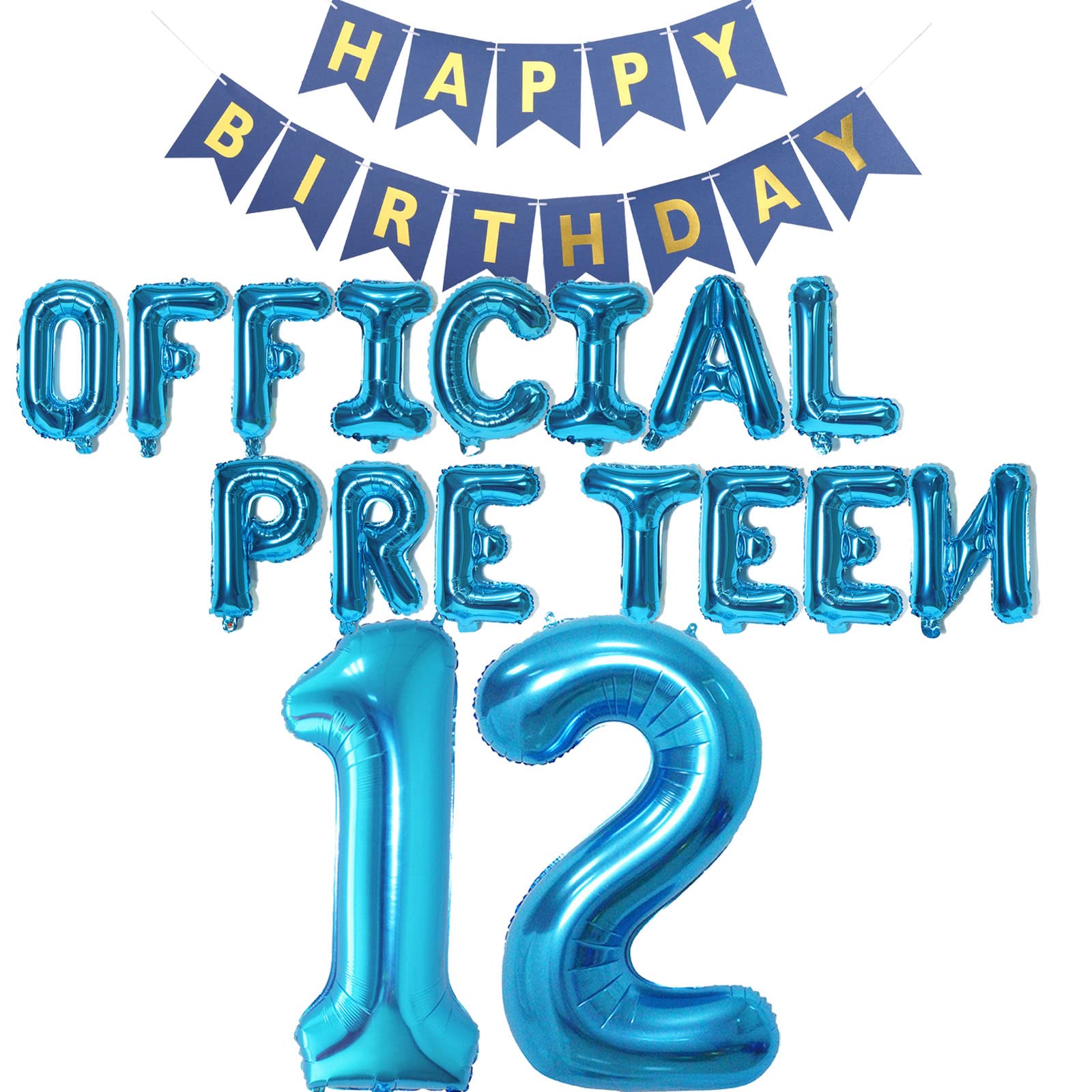 12Th Birthday Decorations For Boys Girls, Official Pre-Teen 12Th Birthday Balloon Happy 12Th Birthday Banner Number 12 Foil Ball