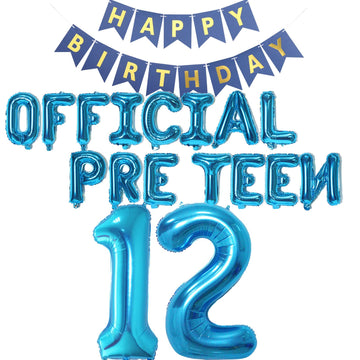 12Th Birthday Decorations For Boys Girls, Official Pre-Teen 12Th Birthday Balloon Happy 12Th Birthday Banner Number 12 Foil Ball