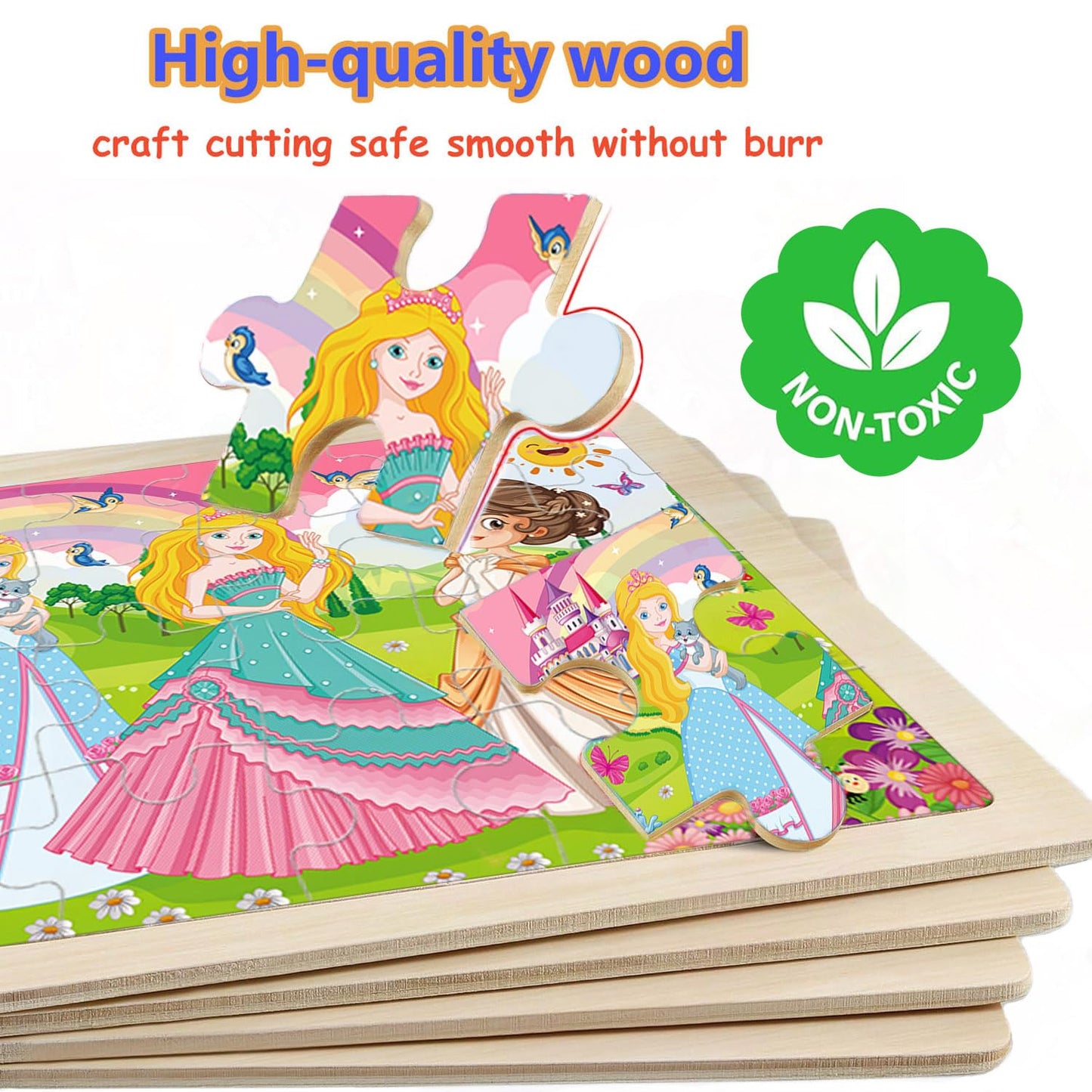 Wooden Puzzles For Kids Ages 4-6, 4 Packs 24 Pcs Unicorn Mermaid Princess Fairy Jigsaw Puzzles, Preschool Educational Brain Teas