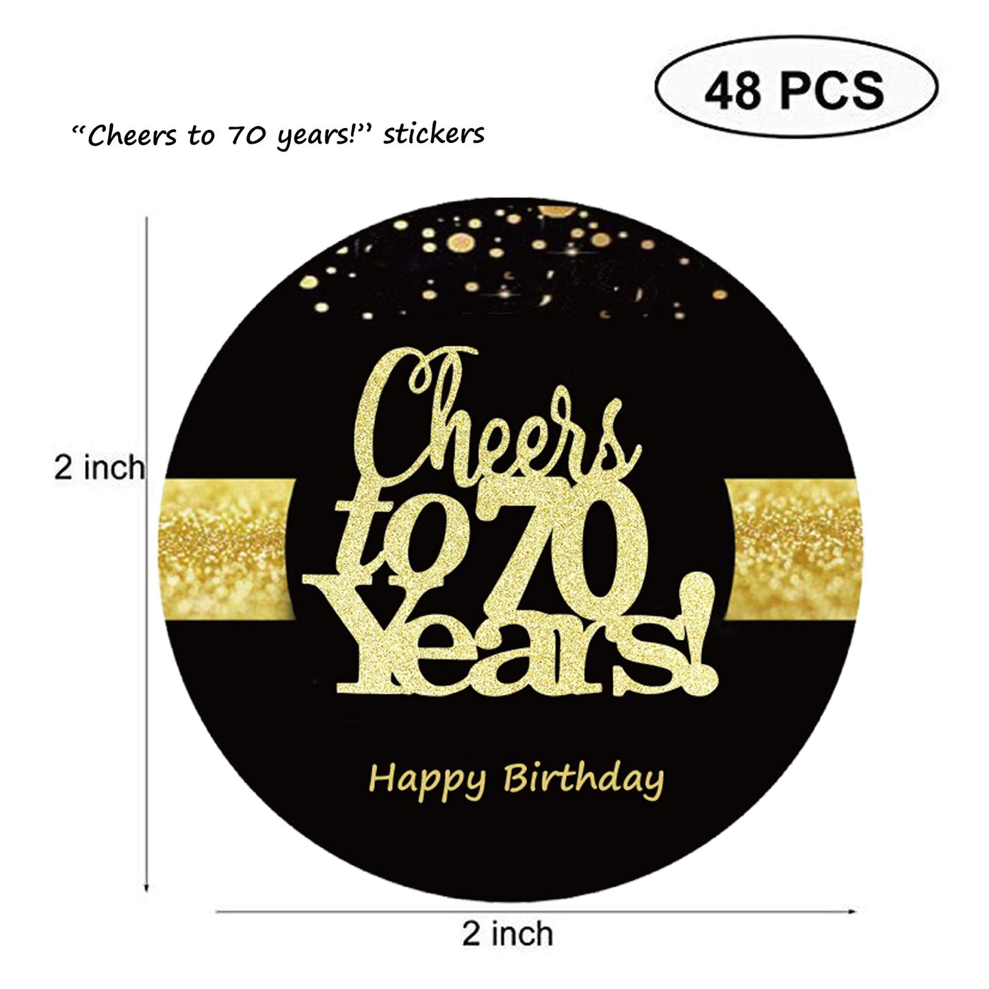 Sumerk 48 Pcs Cheers To 70 Stickers Large Bottle Stickers 70Th Birthday Stickers Card Seals 2 Inches Round Happy Birthday Party