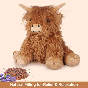 Suzzipals Highland Cow Stuffed Animals, Microwavable Stuffed Animals Heating Pad For Cramps & Pain, Lavender Scented Highland Co