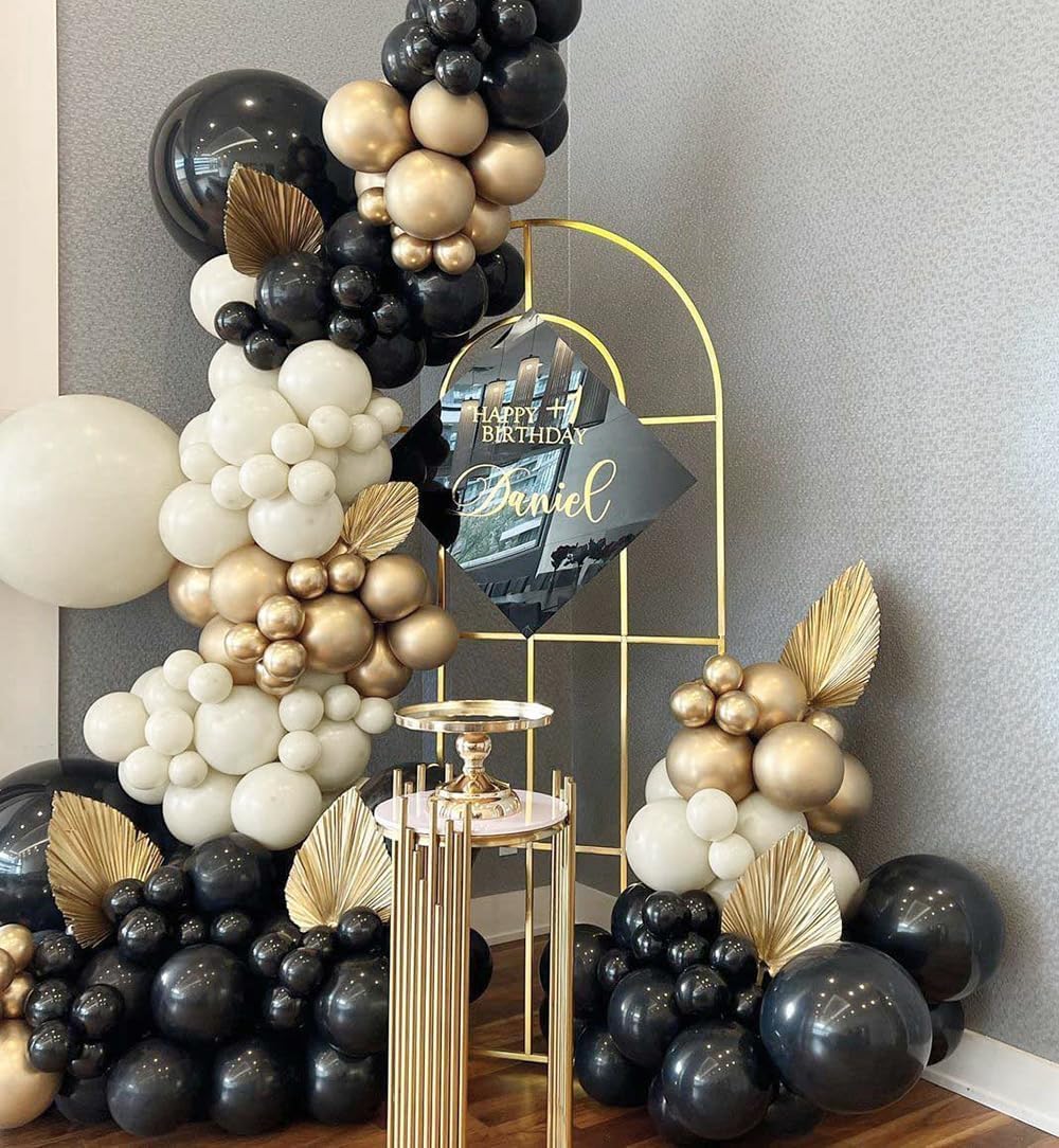 Dagelar Black Gold Beige Balloons, 60Pcs Black Gold White Sand Balloons Party Balloons With Metallic Gold Confetti Party Balloon