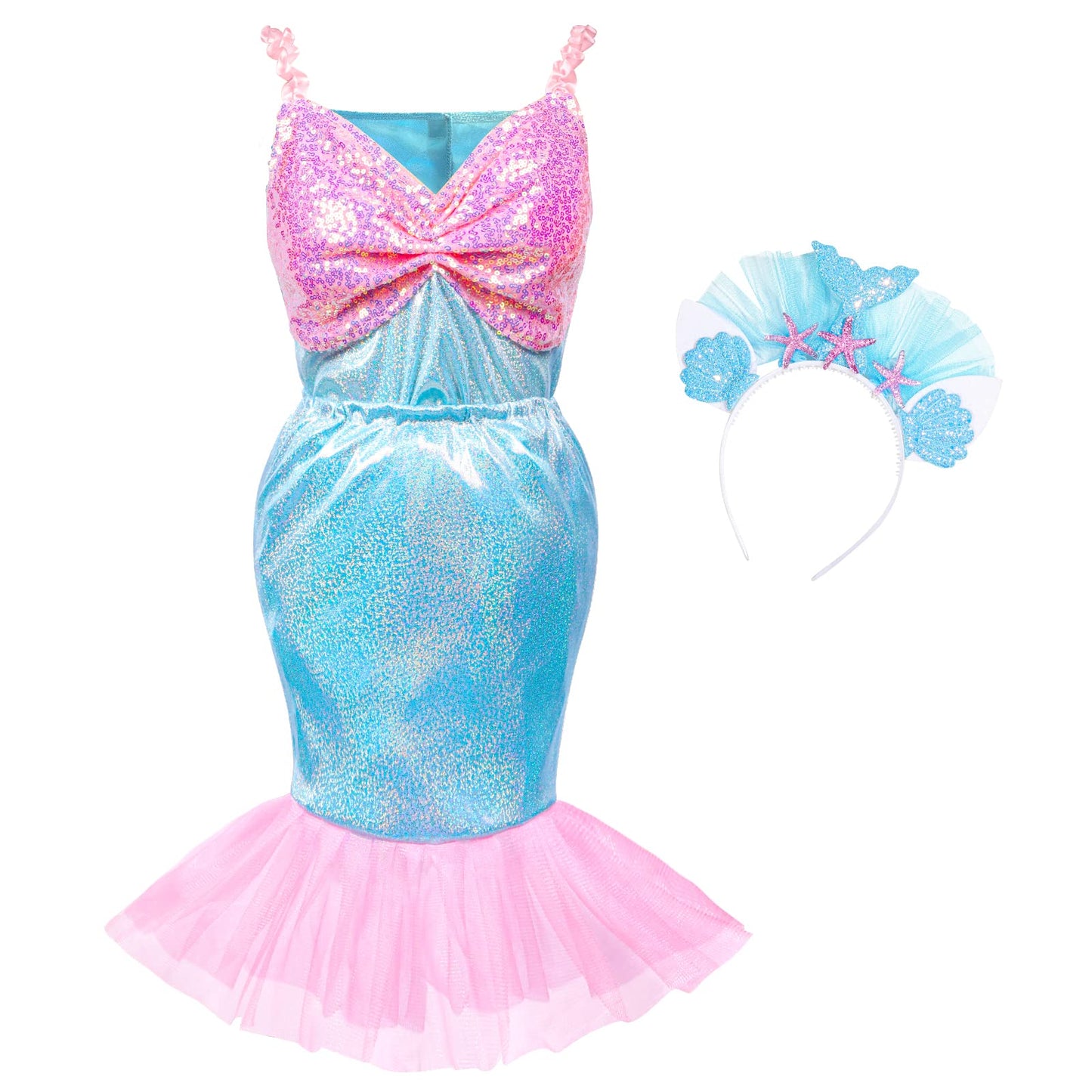 Jeowoqao Mermaid Princess Dress Up Costume, Girls Dress Up Pretend Play Clothes Gift 13Pcs Princess Costume For Little Girls Age 3 4 5 6 Years