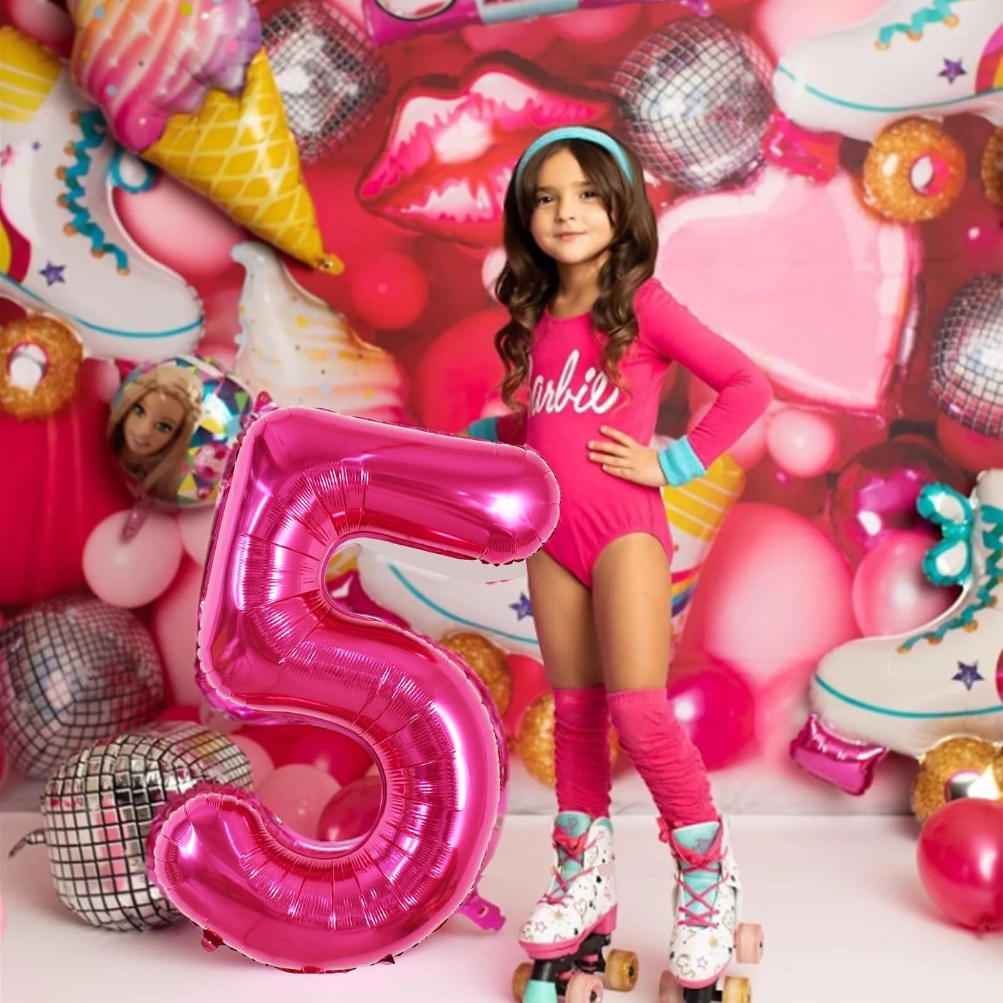 Toniful 40 Inch Hot Pink Large Numbers Balloon 0-9 Birthday Party Decorations,Foil Mylar Big Number 5 Balloon Digital 5 For Birt