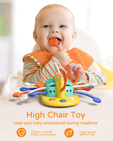 Vomii High Chair Toys With Suction Cup, Montessori Toys For 1 Year Old,Sensory Toys For Fine Motor Skills,Food Grade Silicone Pu