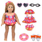 Msyo 18 Inch Doll Swimsuit Playset, Dorable Doll Summer Dress Playset For 18 Girl Dolls, Includes Doll Bikini Swimsuits, Lovely Sunglasses, Goggles, Sandals And Water Inflatable Ring