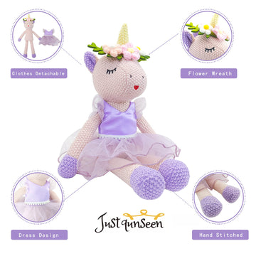 Justqunseen Unicorn Stuffed Animals Plush Ballerina Baby Doll, Unicorn Toys For Girls Age 4-6, Stuffed Animals For Girls 4 Year Old Girl Birthday Gifts Unicorn Decorations For Girls Toys 4-5(Pink)