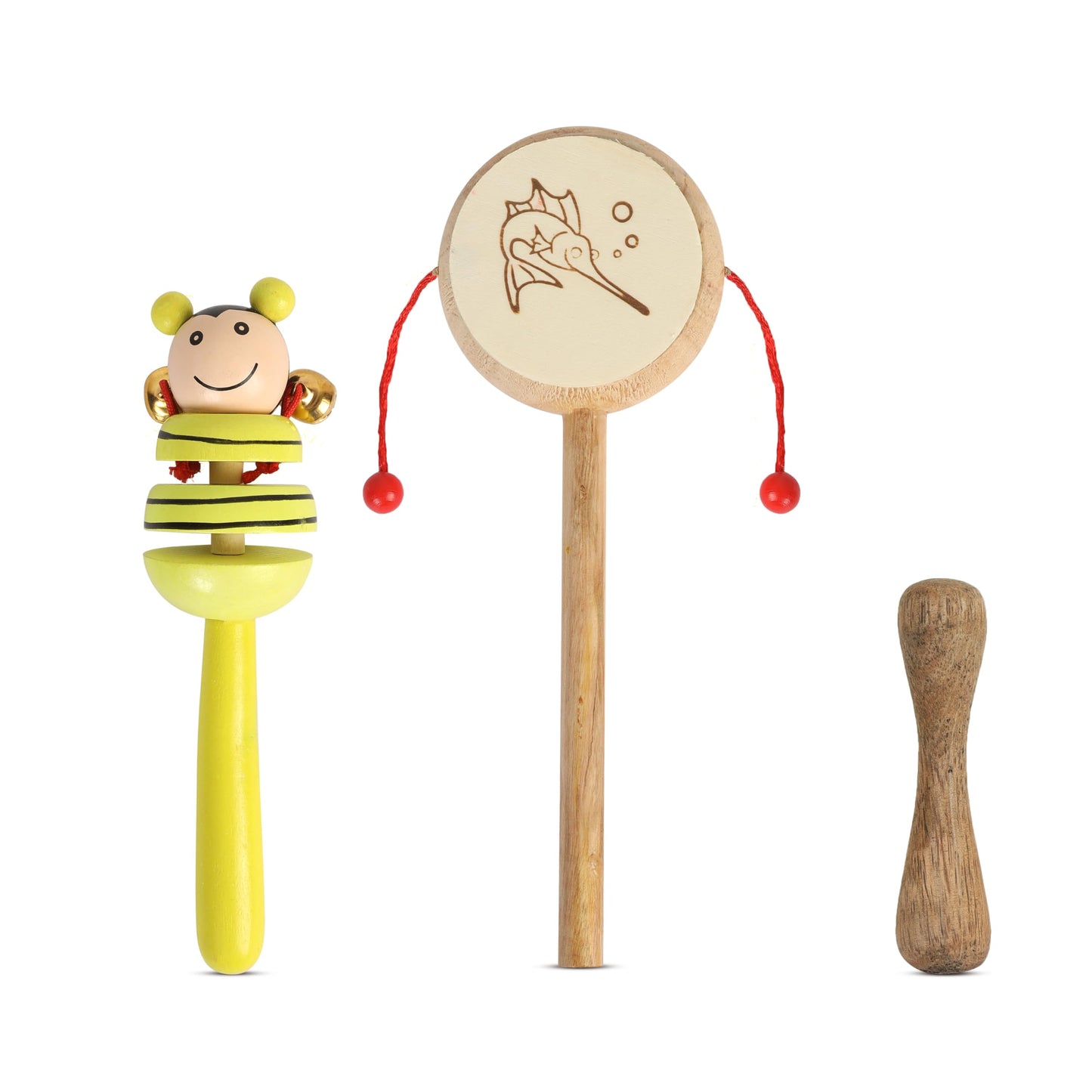 Wooden Musical Rattle Toy Set For Babies | Colorful Handheld Bell & Clacker Sound Toy | Infant Sensory & Motor Skill Development