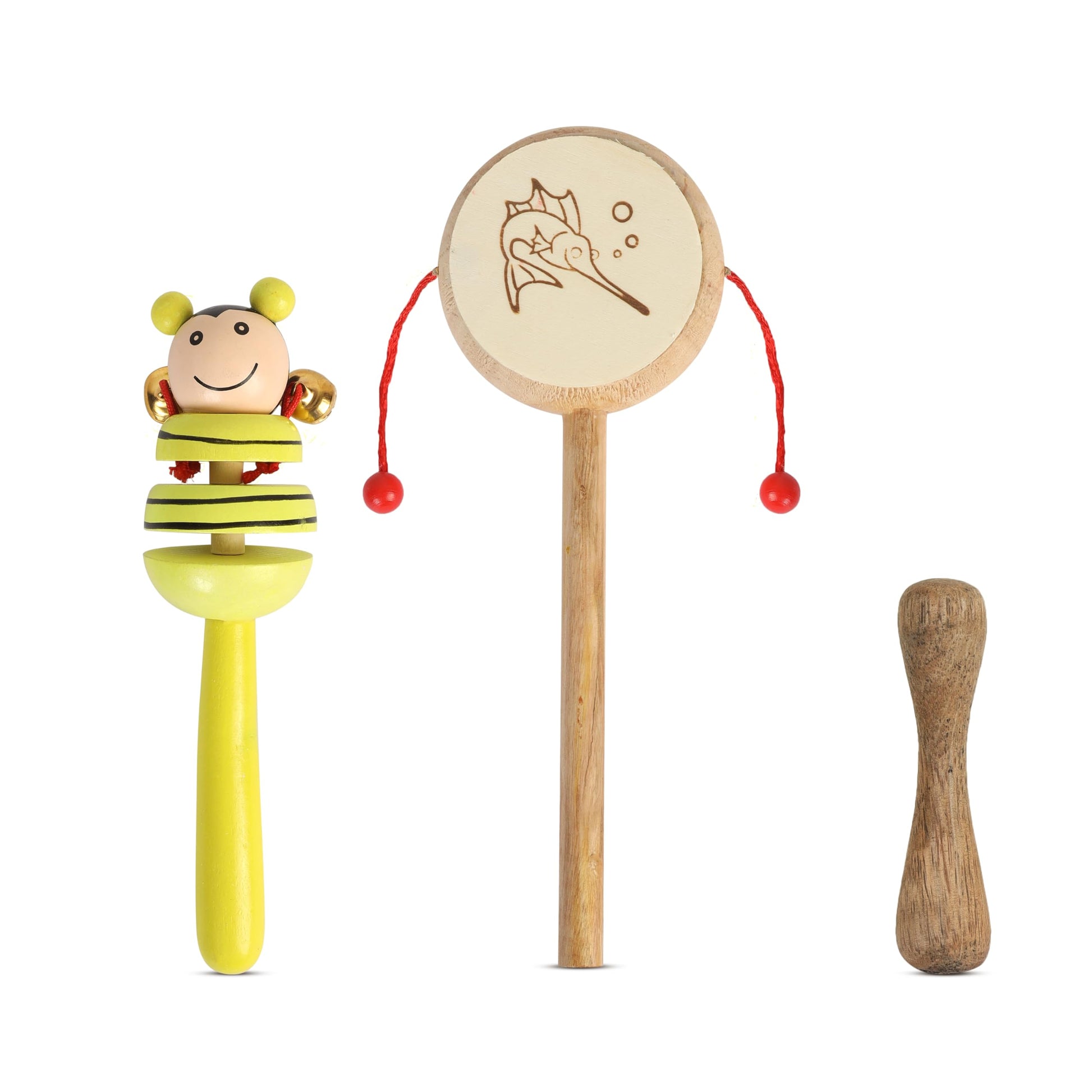 Wooden Musical Rattle Toy Set For Babies | Colorful Handheld Bell & Clacker Sound Toy | Infant Sensory & Motor Skill Development
