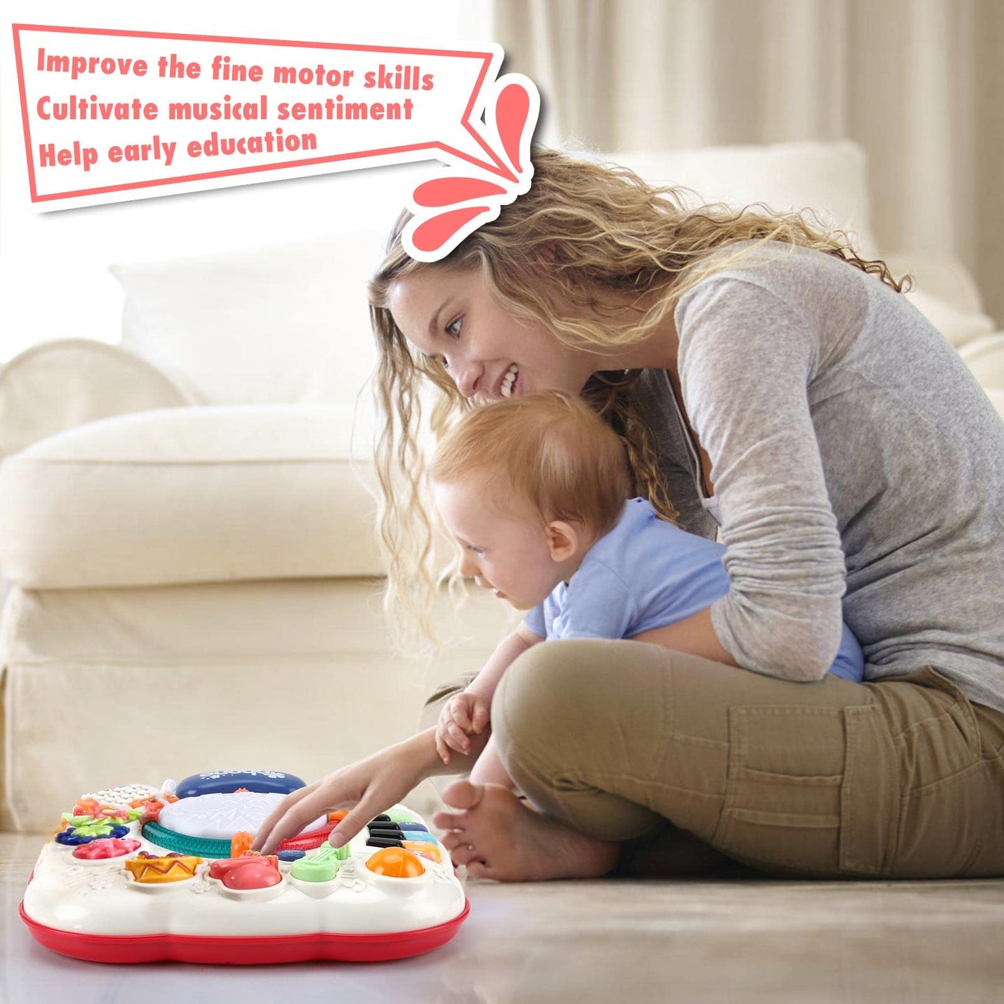 Baccow Baby Toys 6 To 12-18 Months, Musical Activity Table For 1 Year Old Boys Girls Gifts, Toddler Infant Toys, Length 12.99 Inches Width 12.99 Inches Height 12.6 Inches (33Cm W X 33Cm L X 32 Cm H)