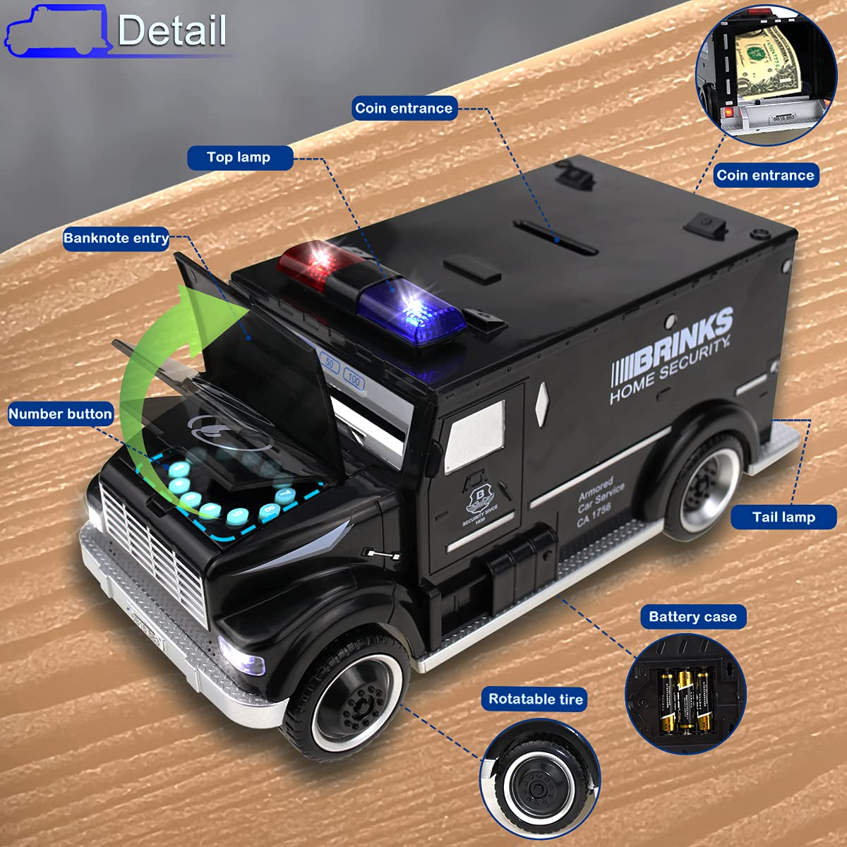 Yoego Kids Money Bank, Electronic Piggy Banks, Great Gift Toy For Kids Children, Cool Armored Car Bank Password Coin Bank, Perfect Toy Gifts For Boys Girls (Black)