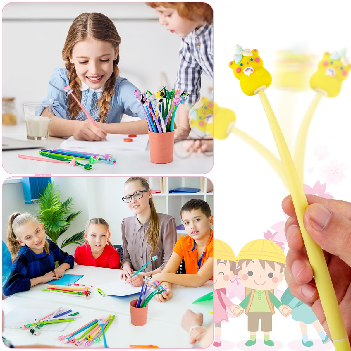 PGPBW Squishy Pens for Kids, 30 Count, Black Silicone, Fun Stress Relief Bobblehead, Party Favors, Birthday Gifts