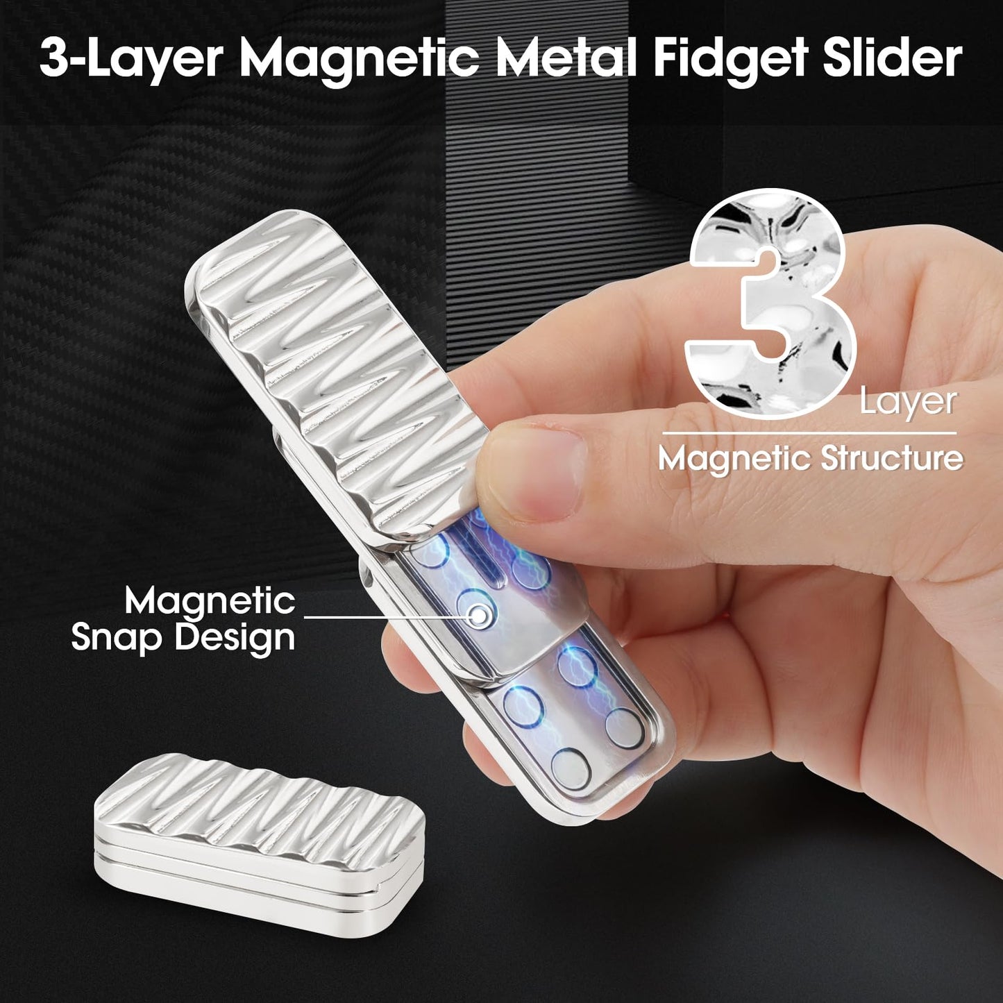 JUDIXY Magnetic Fidget Slider 3 Layer, Fidget Toys Adults for Stress Relief ADHD Anxiety with Click Sound, Portable Desk Fidget