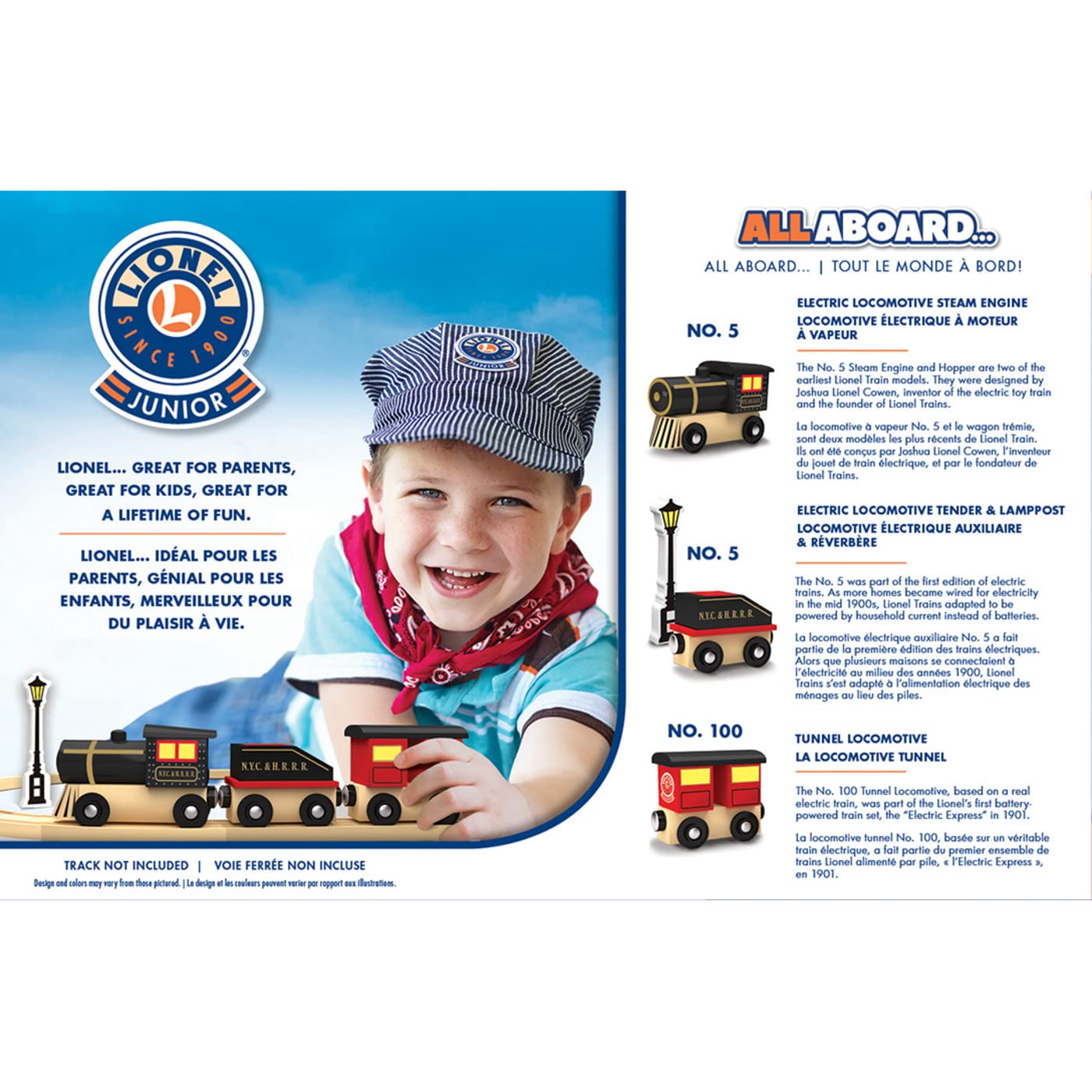 Masterpieces Wood Train Sets - Lionel Original Steam Engine 3 Piece Train Set - Officially Licensed Toddler & Kids Toy