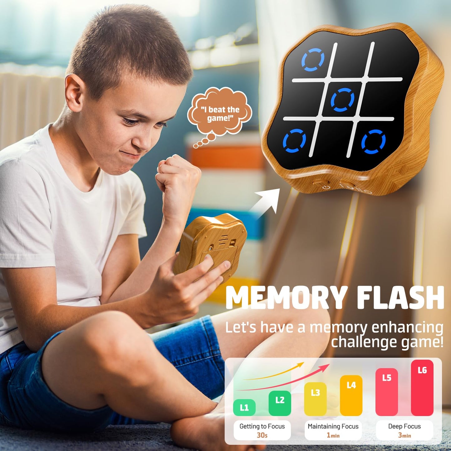 Freecat Tic Tac Toe Game, 3-In-1 Electronic Handheld Games Console For Kids Memory Growth, Portable Puzzle Travel Games,Board Ga