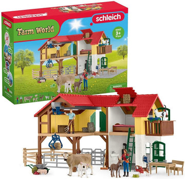 Schleich Farm World - Large Farm House, 97-Piece Toy Farm House with 3 Rooms, Farmer Figurines and Multiple Animal Toys with Acc