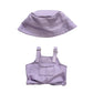 17cm Light Purple Doll Clothes Set (No Doll)  Bucket Hat & Overalls Shorts Outfit  Cute Style for 17cm Doll Dress - up (Hat-Overalls Purple)