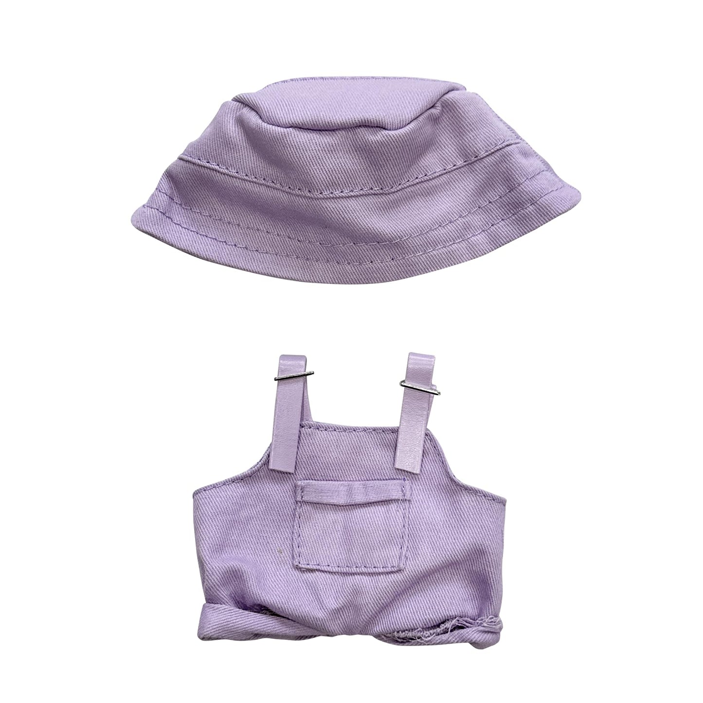 17cm Light Purple Doll Clothes Set (No Doll)  Bucket Hat & Overalls Shorts Outfit  Cute Style for 17cm Doll Dress - up (Hat-Overalls Purple)