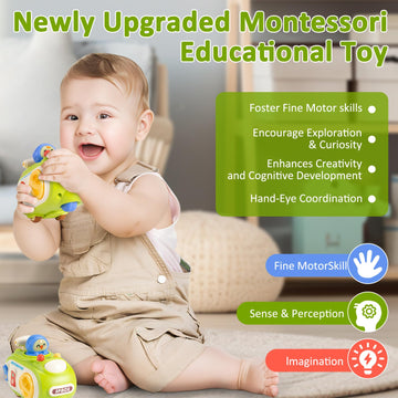 Vomii Montessori Toddler Toys, Sensory Press And Go Toy Car For Toddlers, Travel Activities Busy Cube Toys For Learning Fine Mot
