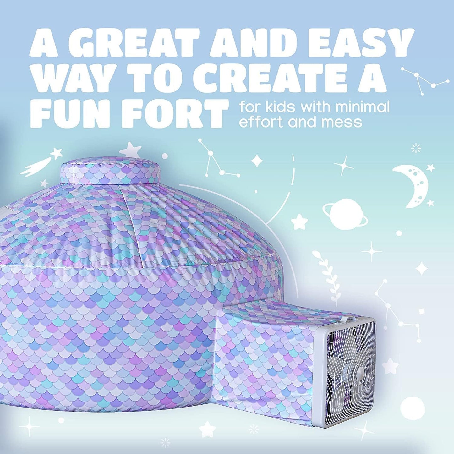 Skywin Air Tent Kids Fort Playhouse Fan Tent (Mermaid) - 3 Pack Improved Inflatable Fort Sets Up and Stores Away in Seconds (Fan