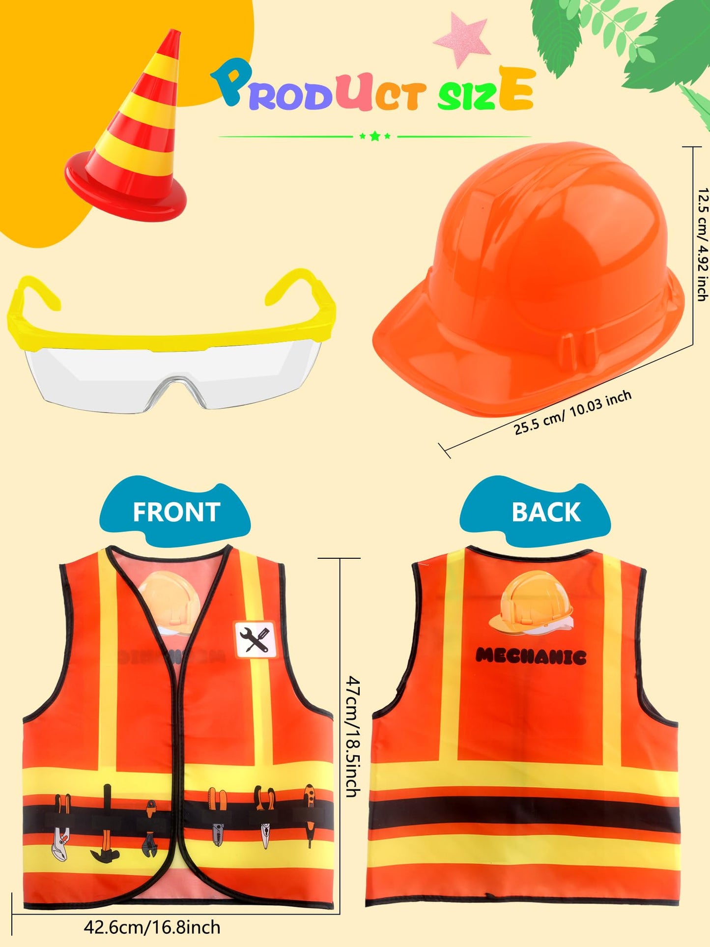 Puteraya 18 Pcs Kids Construction Worker Costume Include 6 Pcs Construction Vests 6 Pcs Construction Hats 6 Pcs Goggles for Care