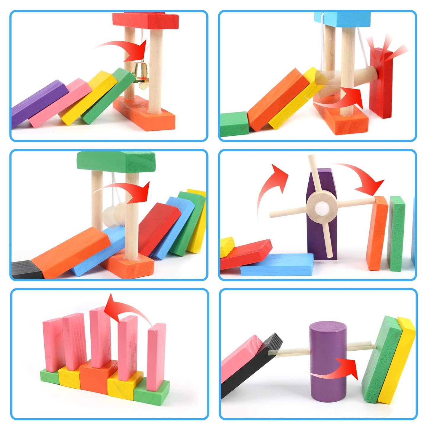 BigOtters Extra Large Domino Blocks Set, 108PCS Colorful Wooden Racing Tiles, Educational Toys for Boys & Girls, Multicolored