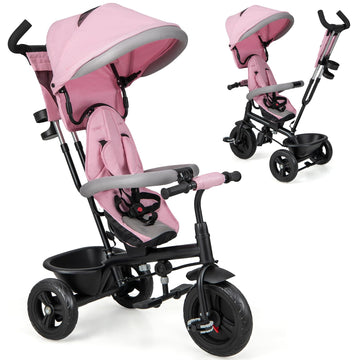 HONEY JOY Tricycle, Kids Trike Stroller w/Adjustable Push Handle & Canopy, Reversible Seat, Safety Belt, Folding Pedal, Cup Hold