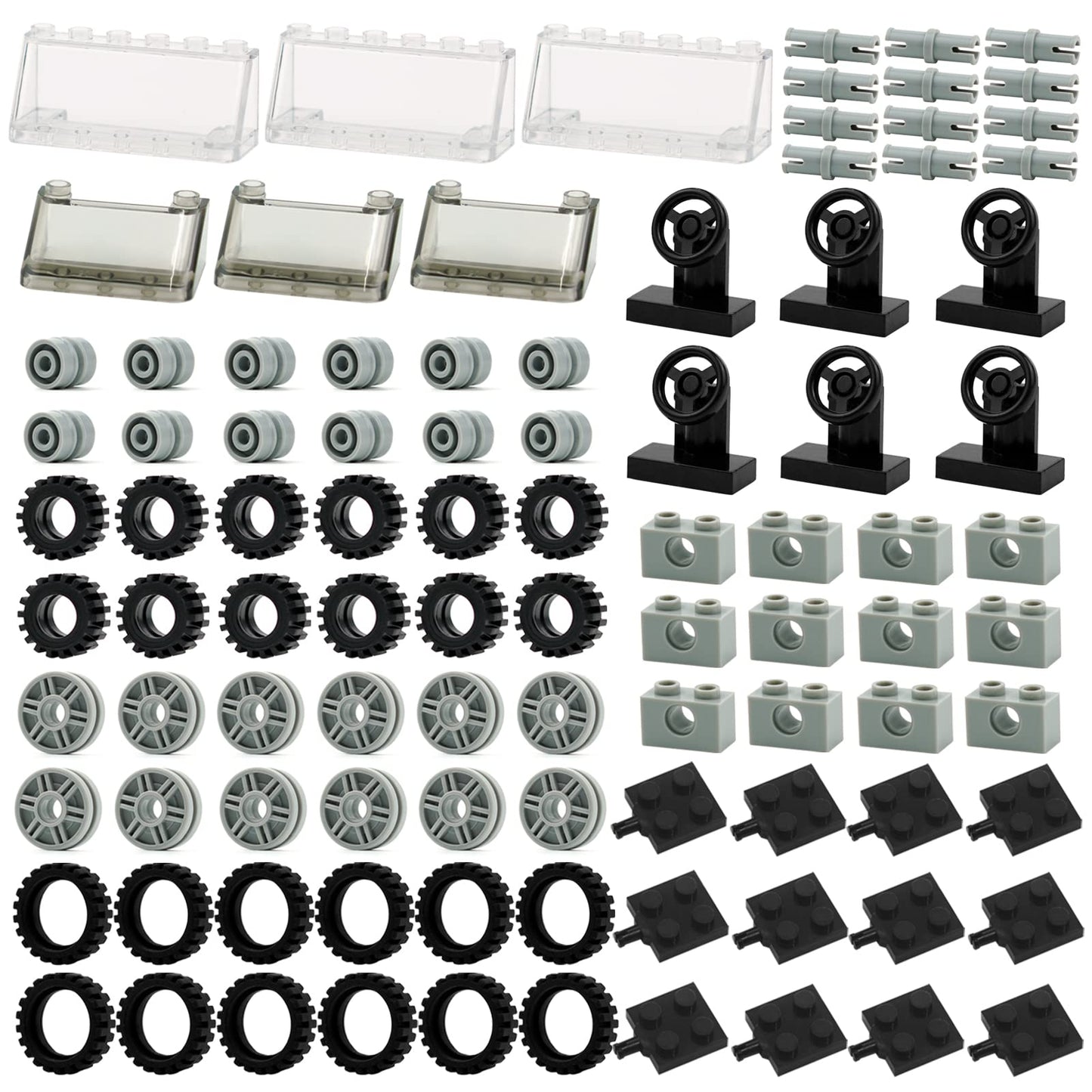 Wheels And Axles Sets Tires, 102 Car Parts And Pieces, Windshield Steering Wheel Chassis Bricks Educational Toys