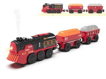 Toy Train Electric Train Set For Wooden Tracks, Christmas Motorized Train Toys For Toddlers, Battery Operated Train Includes Lights, Sounds, Smoke, Steam Train Compatible With Thomas, Brio