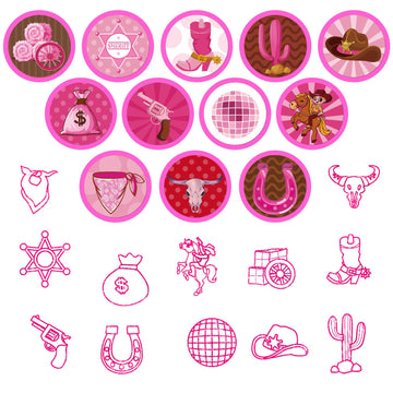 Cinrobiye 24 PCS Pink Western Cowgirl Party Stampers - Wild West Birthday Favors for Girls, Barn & Wooden House Party Supplies,