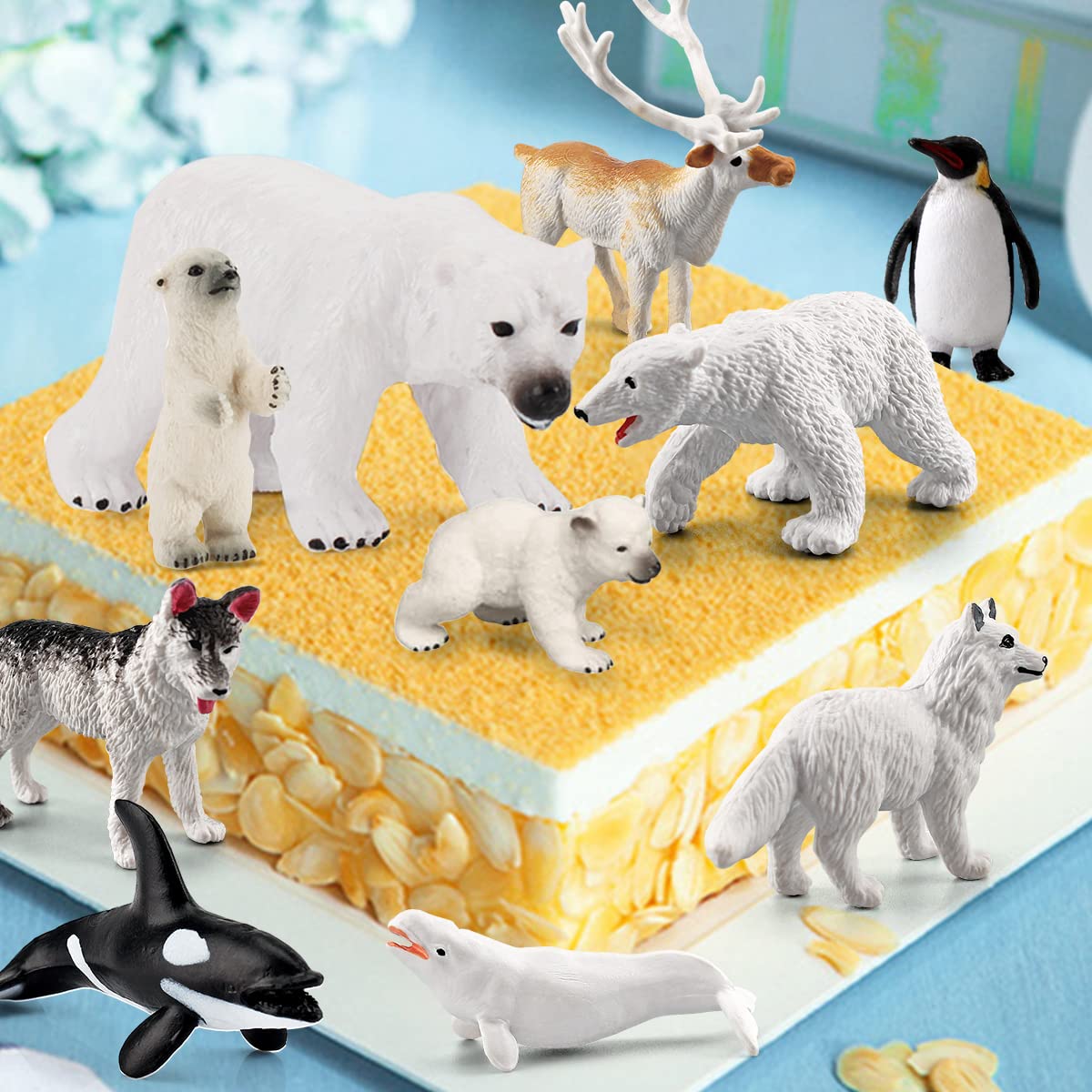 Bretoyin Arctic Animals Figurines Set 16Pcs Christmas Toy Gift Polar Bear Figurine Arctic Fox Figure Penguin Figurines Snow Mold
