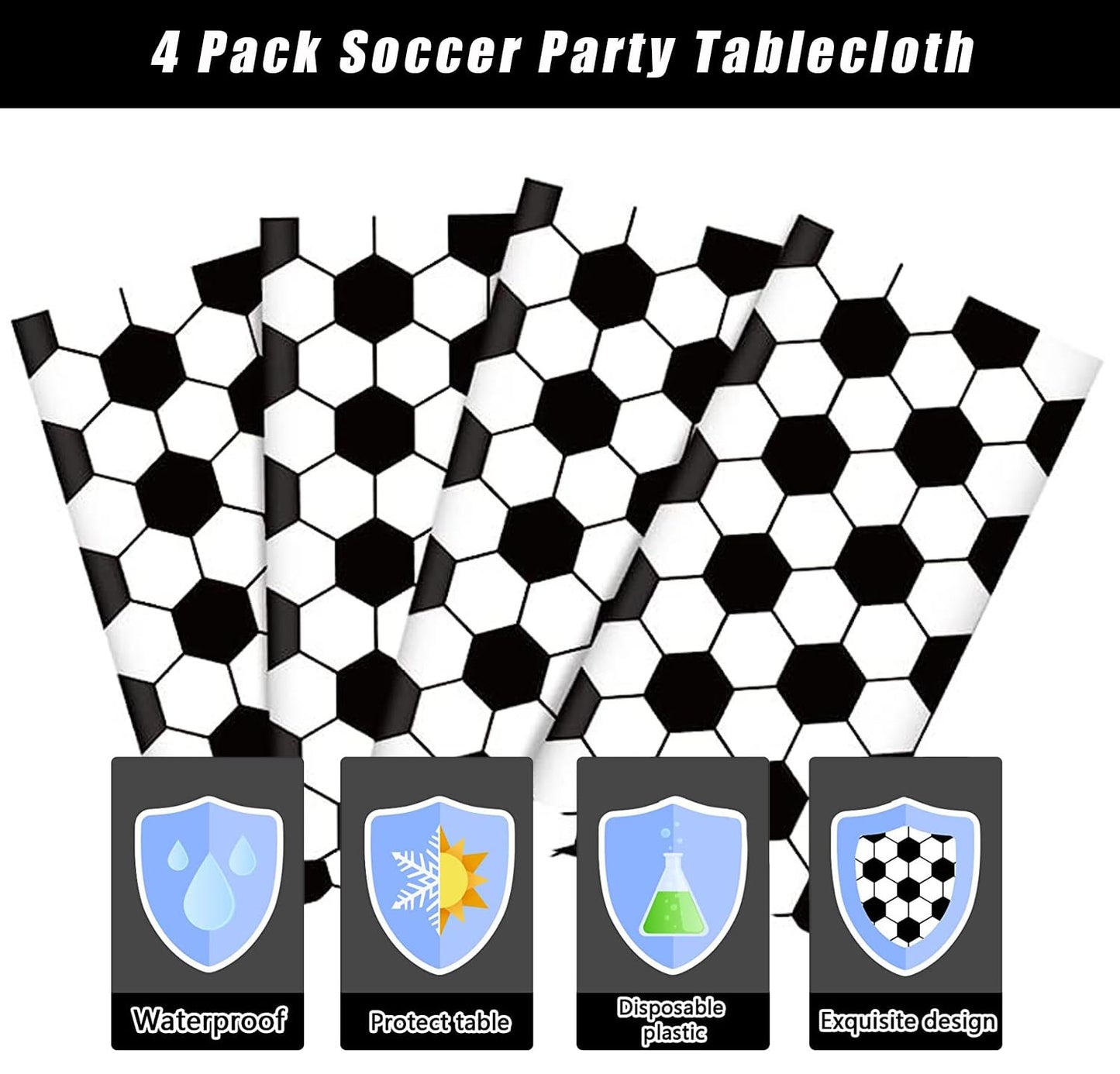 Smilelife 4 Pack Soccer Tablecloth Disposable Sports Ball Party Table Covers for Soccer Birthday Decorations Party Supplies 54 x
