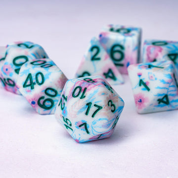 HDdais DND Dice Set, 7PCS Polyhedral Dice Set for Dungeons and Dragons, D&D Dice with Pink Flower Pattern for Role Playing Game