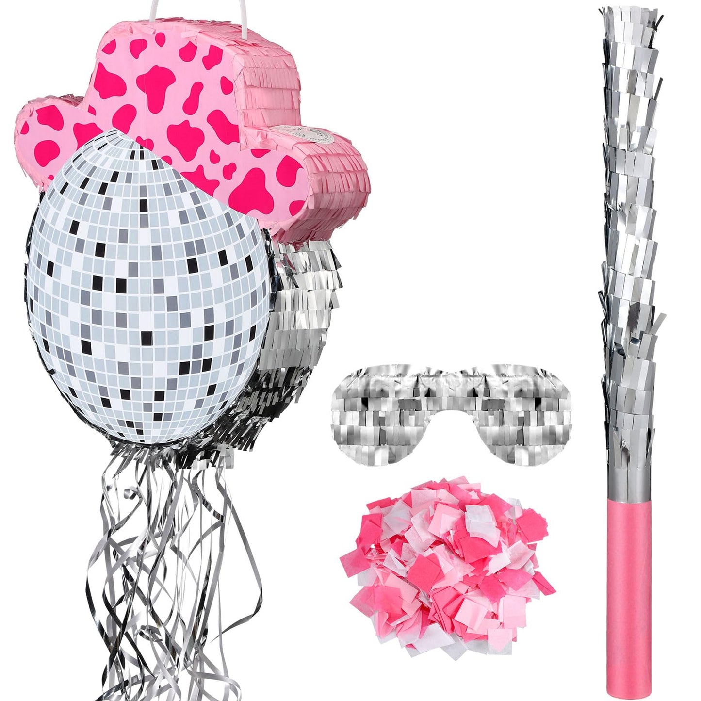 Sratte Disco Ball Piata Cute Hat Disco Ball Party Supplies Piata with Blindfold and Bat Party Decorations for Birthday Party Fie