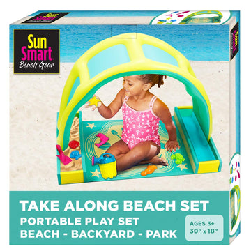 SunSmart Kiddie Indoor/Outdoor Activity Play Set, Portable Toy Playset with Eight (8) Toys, Pop-On Canopy, Take-Along Fun-Time P