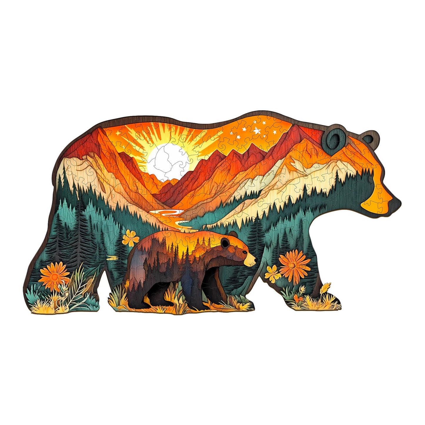Wooden Puzzles for mature-themeds - Forest Bears Wooden Jigsaw Puzzle - Unique Animal Shaped Wood Puzzles mature-themed - Christmas Birthday Gifts for mature-themeds/Friends/Family - 205pcs 15.4 * 8.2in