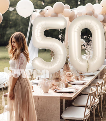 Suwen 40 Inch Large Cream White 50 Balloon Numbers Big Foil Helium Number Balloons 0-9 Jumbo Happy 50Th Mylar Birthday Party Dec