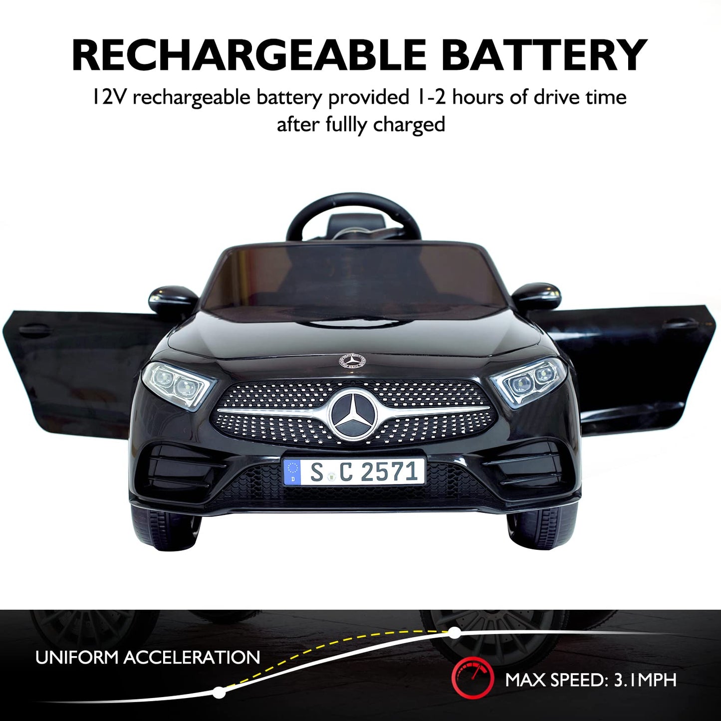 Bopilon Kids Electric Ride On Mercedes Benz With Remote Control, 12V Licensed Battery Powered Vehicle, Adjustable Speed, Safety