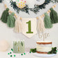 Handmade Boho 1st Birthday Wild One Green High Chair Banner Boho 1st Birthday Hat Decorations for Woodland Party for Girl Baby S
