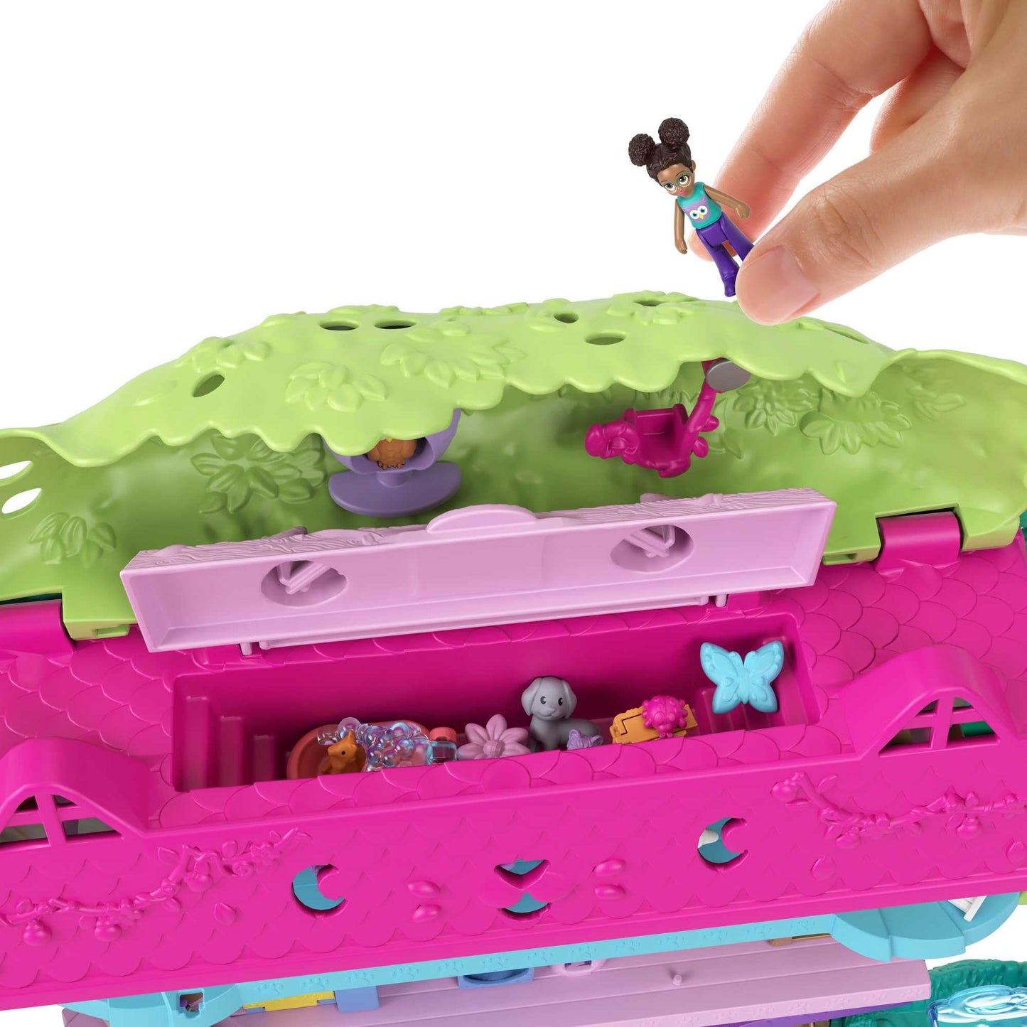 Polly Pocket Doll House With 2 Micro Dolls, Toy Car, Doll Furniture & 4 Pets, Expandable Pet Adventure House