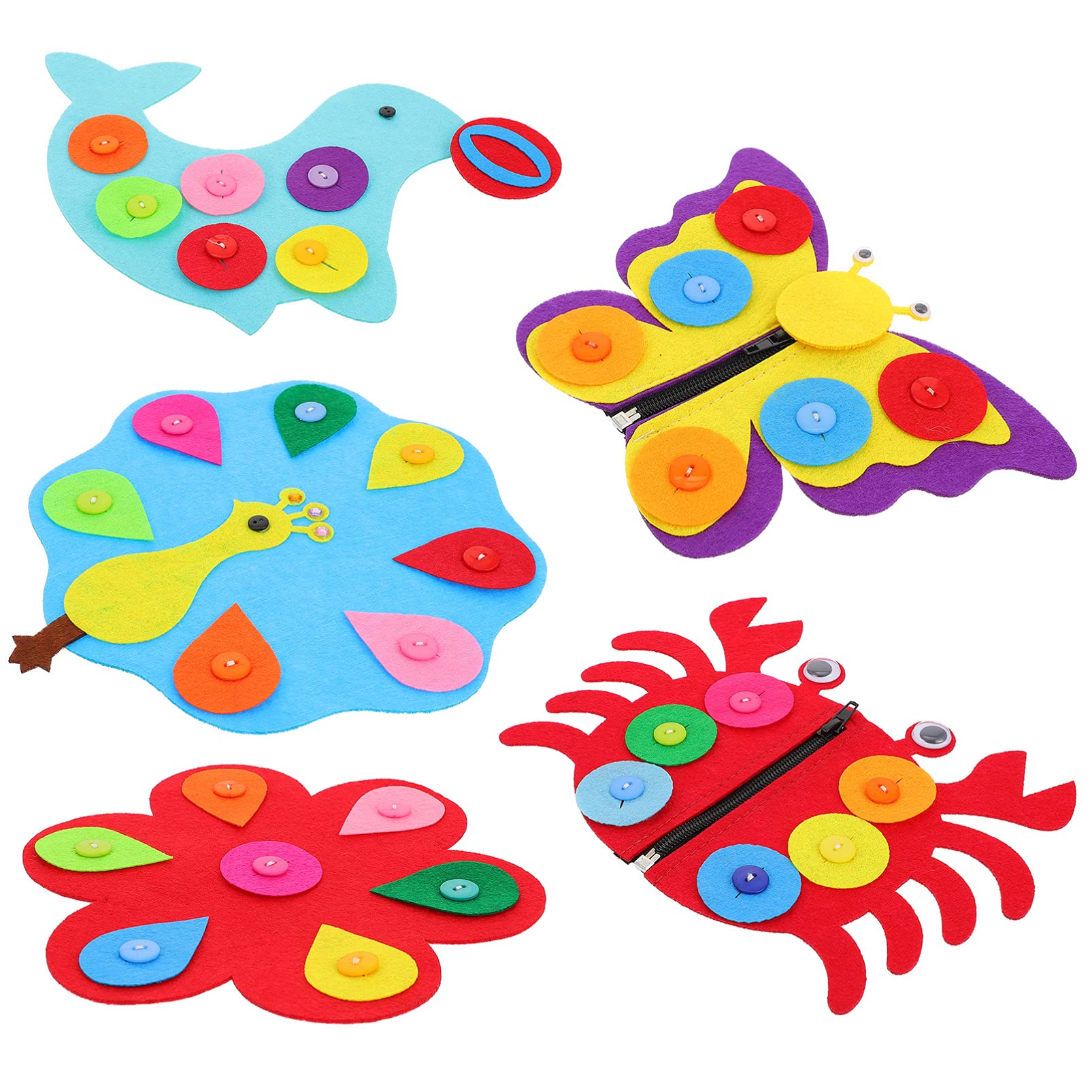 Kisangel 5pcs Educational Button Toys Kids Board Button Plaything Fabric Non-woven Basic Life Skills Learning Fine Motor Woven T
