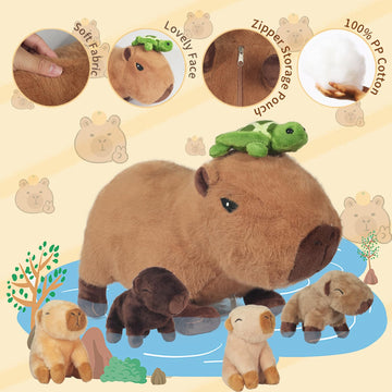 5 In 1 Capybara Plush, 14.2 Inches Capybara Stuffed Animal With Babies Inside Mommy Capybara Plush Pillow With 4 Baby Capybara P