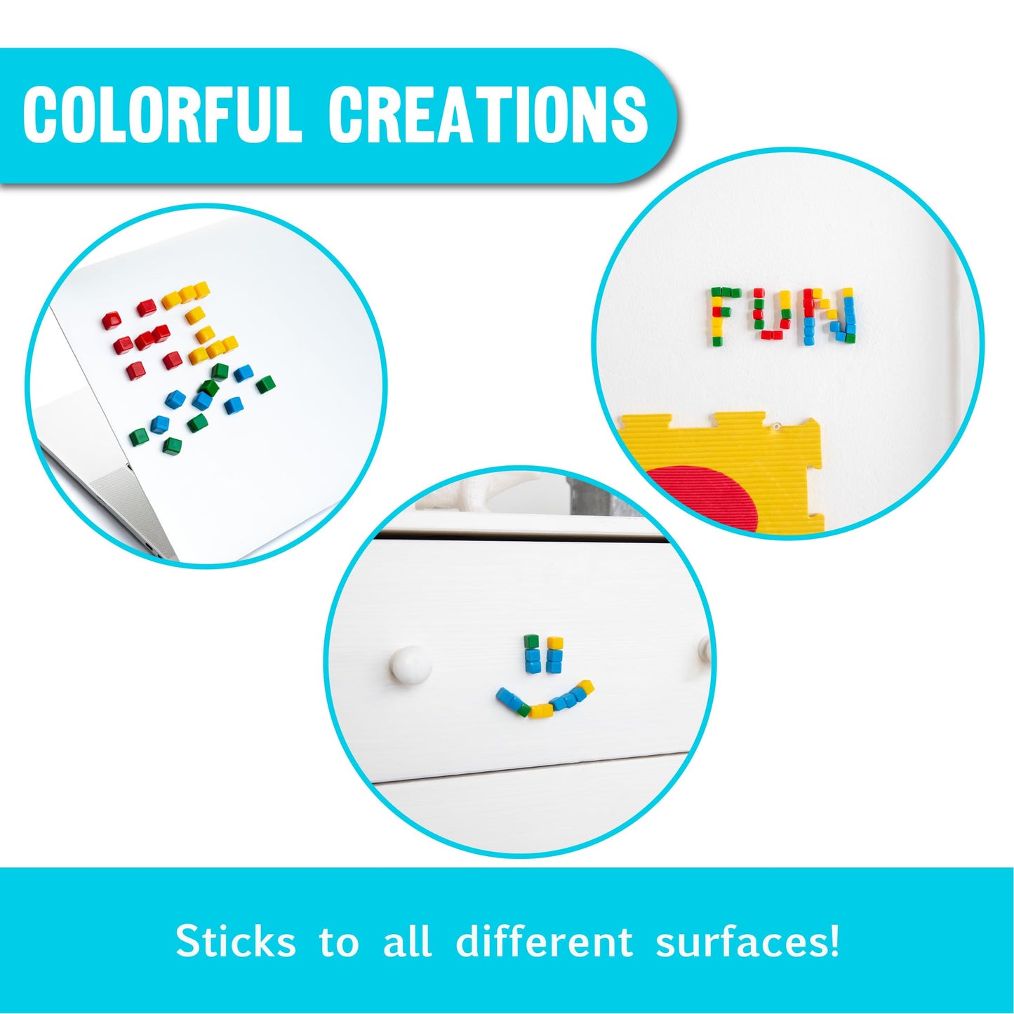 KOMARC GAMES StickiKubes - Mini Stacking Cubes, Rainbow Color, Non-Toxic, 125 Kid-Safe Sticky Blocks, Creative Construction Toy