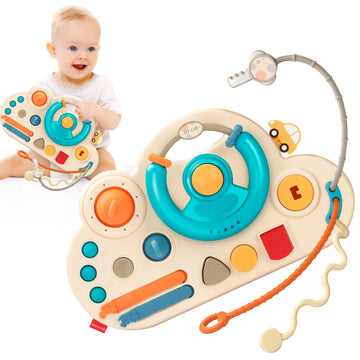 Glmzz Busy Board, Montessori Sensory Toys For Girls Kids And Boy 18 Month+, Steering Wheel Driving Pull String Toy For Kids, Edu