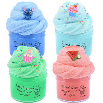 Cloud Slime Kit 4 Pack, Scented Slime With Cute Slime Fun Charms, Soft & Non-Sticky, Diy Stress Relief Toys For Girls Boys Kids