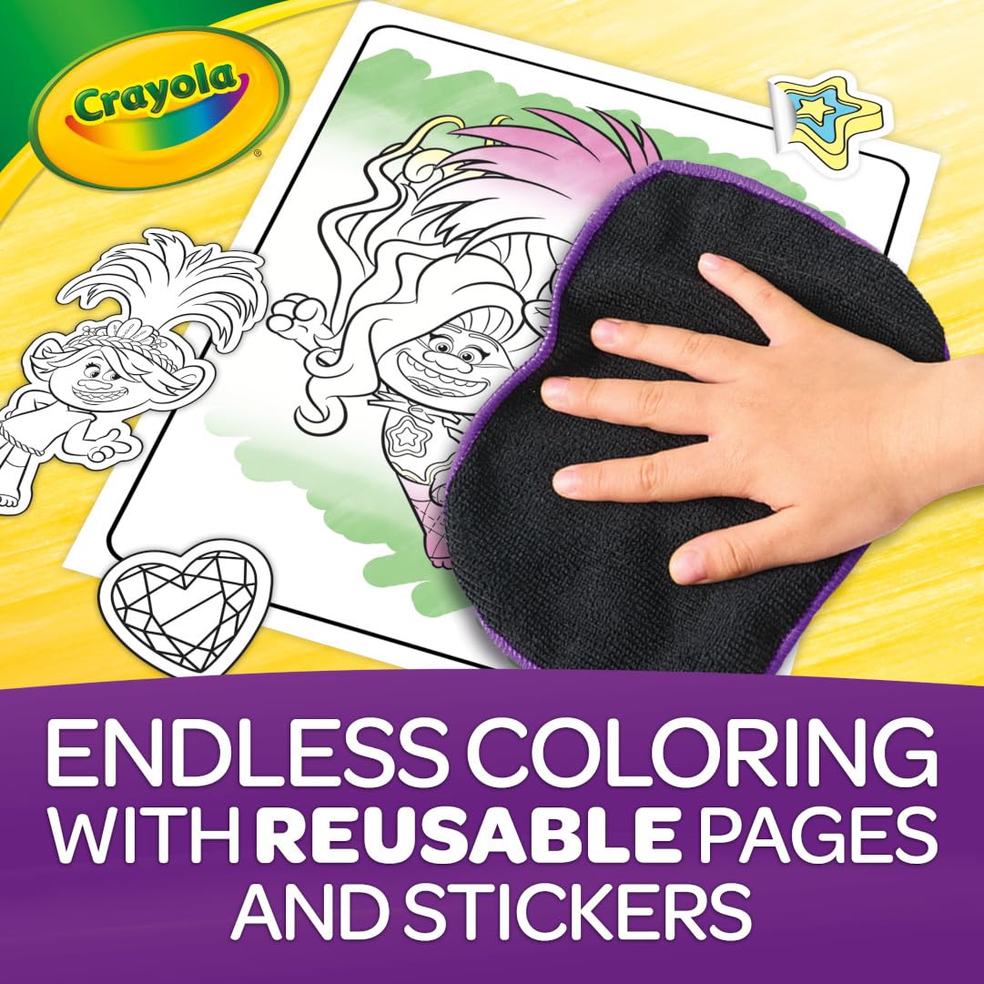 Crayola Trolls Color & Erase Sticker Activity Pad, 12 Reusable Trolls Coloring Pages & 100 Stickers, Gift