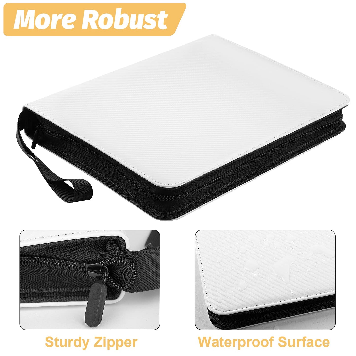 GERMUN 4 Pocket Card Binder  enhanced Zip Trading Card Binder  400 Double Sided Pocket PU Card Collection Binder  Collector Card Album  Card Folder for MTG  TCG  Sports Cards  Game Cards (White)