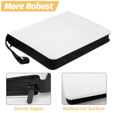 GERMUN 4 Pocket Card Binder  enhanced Zip Trading Card Binder  400 Double Sided Pocket PU Card Collection Binder  Collector Card Album  Card Folder for MTG  TCG  Sports Cards  Game Cards (White)